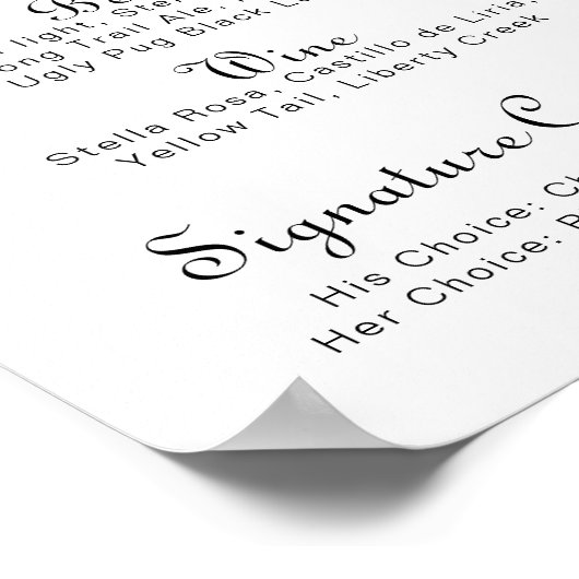 Minimalistische kalligrafie huwelijksbarmenu  poster (Hoek)