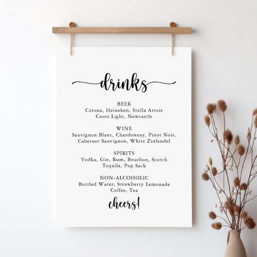 Minimalistische kalligrafie huwelijksdranken menu poster