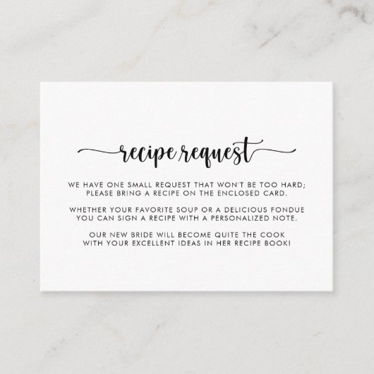 Minimalistische kalligrafie huwelijksrecept verzoe informatiekaartje (Voorkant)
