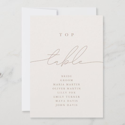 Minimalistische kalligrafie Ivoor Top Table Number (Achterkant)