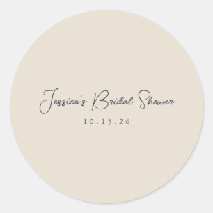 Minimalistische kalligrafie ivoorzwart bruidsdouch ronde sticker