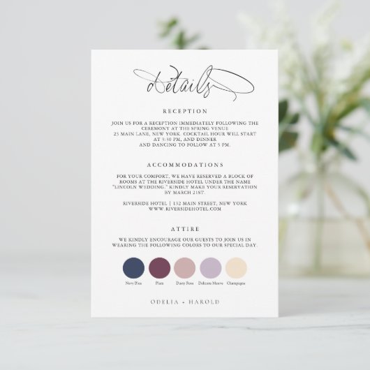 Minimalistische kalligrafie kleding bruiloft detai kaart (Staand voorkant)