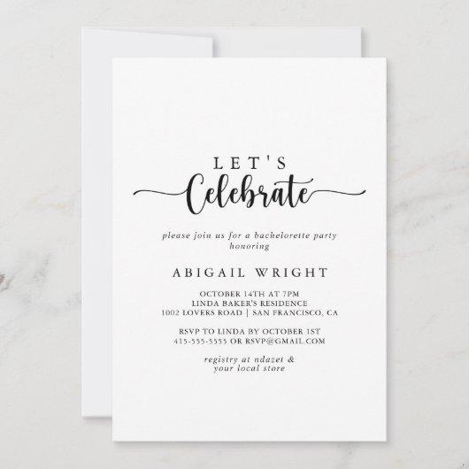 Minimalistische kalligrafie Laten we feest vieren Kaart (Voorkant)