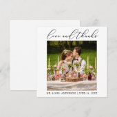 Minimalistische kalligrafie Liefde Huwelijksfoto V Bedankkaart (Voorkant / Achterkant)