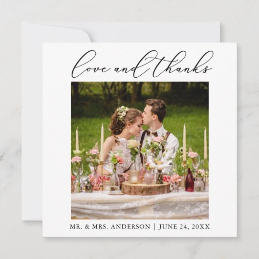 Minimalistische kalligrafie Liefde Huwelijksfoto V Bedankkaart (Voorkant)