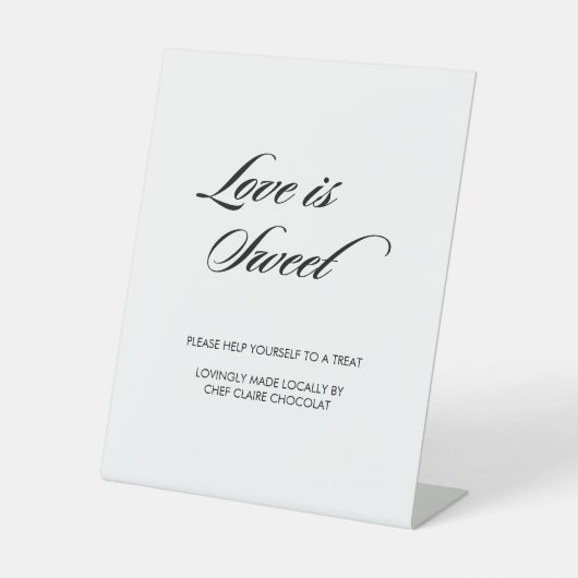Minimalistische kalligrafie liefde is zoete witte  reclamebord met voetstuk (Voorkant)