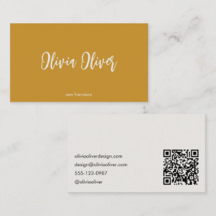 Minimalistische kalligrafie mosterd moderne QR-cod Visitekaartje