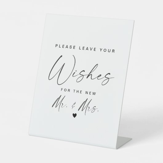 Minimalistische kalligrafie Mr. en Mrs. Wishes Wed Reclamebord Met Voetstuk (Voorkant)
