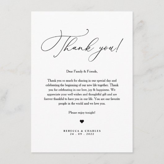 Minimalistische kalligrafie Napkin Dank u wel, Kaa Menu (Voorkant)