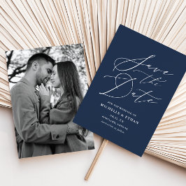 Minimalistische kalligrafie Navy foto Save The Date