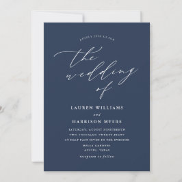 Minimalistische kalligrafie Navyblauw | Trouwen Kaart