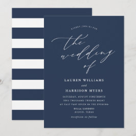 Minimalistische kalligrafie Navyblauw | Trouwen Kaart