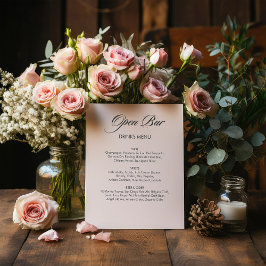 Minimalistische kalligrafie Open Bar Wit Bruiloft Reclamebord Met Voetstuk