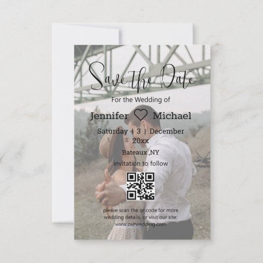 Minimalistische kalligrafie paar 2 foto's QR-code Save The Date (Achterkant)