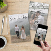 Minimalistische kalligrafie paar 2 foto's QR-code Save The Date