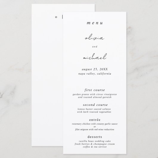 Minimalistische kalligrafie platte trouwmenu menu (Voorkant / Achterkant)