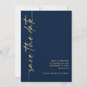 Minimalistische kalligrafie QR Code Navy Gold brui Save The Date (Voorkant)