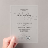 Minimalistische kalligrafie QR Kabeljauw bruiloft Acryl Uitnodigingen (Insitu (Draagbaar))