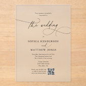 Minimalistische kalligrafie QR Kabeljauw bruiloft Acryl Uitnodigingen (Voorkant)