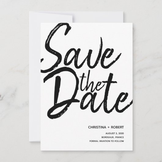 Minimalistische kalligrafie redt de moderne dag save the date (Voorkant)