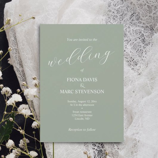 Minimalistische kalligrafie salie groene bruiloft kaart