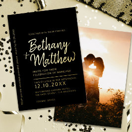 Minimalistische kalligrafie script bruiloft zwart  folie uitnodiging