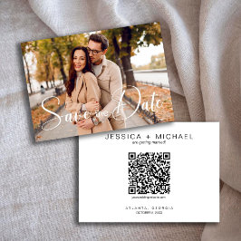 Minimalistische kalligrafie script foto met QR-cod Save The Date