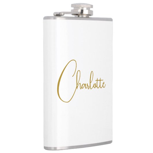 Minimalistische kalligrafie Script Naam Gouden Kle Heupfles (Rechts)