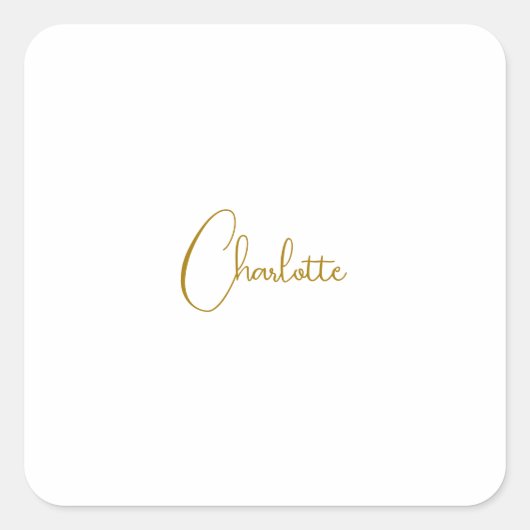 Minimalistische kalligrafie Script Naam Gouden Kle Vierkante Sticker (Voorkant)