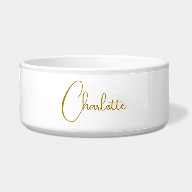 Minimalistische kalligrafie Script Naam Gouden Kle Voerbakje (Voorkant)