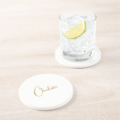 Minimalistische kalligrafie Script Naam Gouden Kle Zandsteen Onderzetter (Zijkant)