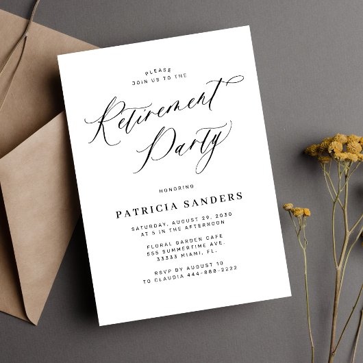 Minimalistische kalligrafie script pensioenfeest kaart