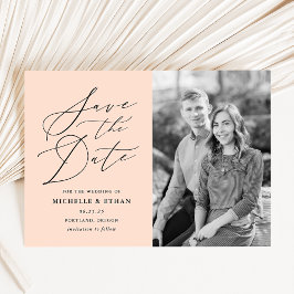 Minimalistische kalligrafie script perzik foto save the date