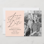 Minimalistische kalligrafie script perzik foto save the date (Voorkant)