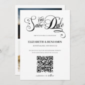 Minimalistische kalligrafie script QR-code 3 foto  Save The Date (Voorkant / Achterkant)
