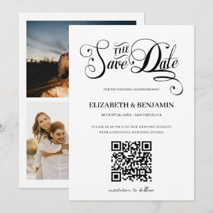 Minimalistische kalligrafie script QR-code 3 foto  Save The Date