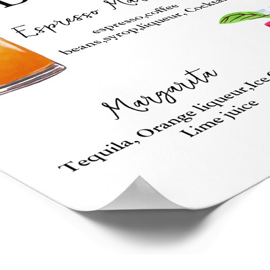 Minimalistische kalligrafie Signature Drink bruilo Poster (Hoek)