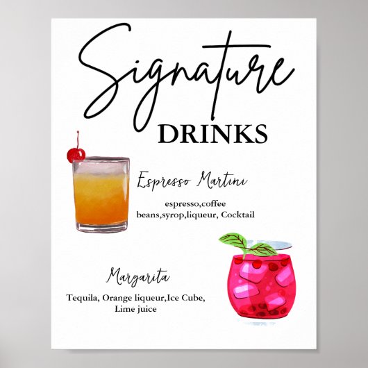 Minimalistische kalligrafie Signature Drink bruilo Poster (Voorkant)