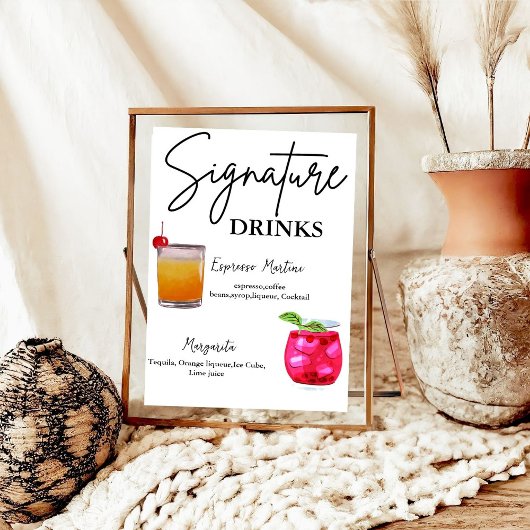 Minimalistische kalligrafie Signature Drink bruilo Poster