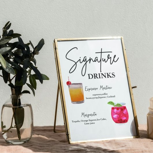 Minimalistische kalligrafie Signature Drink bruilo Poster