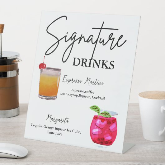 Minimalistische kalligrafie Signature Drink bruilo Reclamebord Met Voetstuk (Insitu)