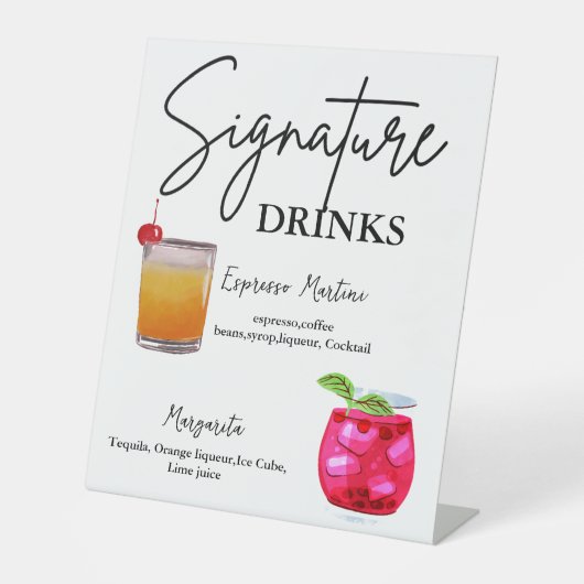 Minimalistische kalligrafie Signature Drink bruilo Reclamebord Met Voetstuk (Voorkant)