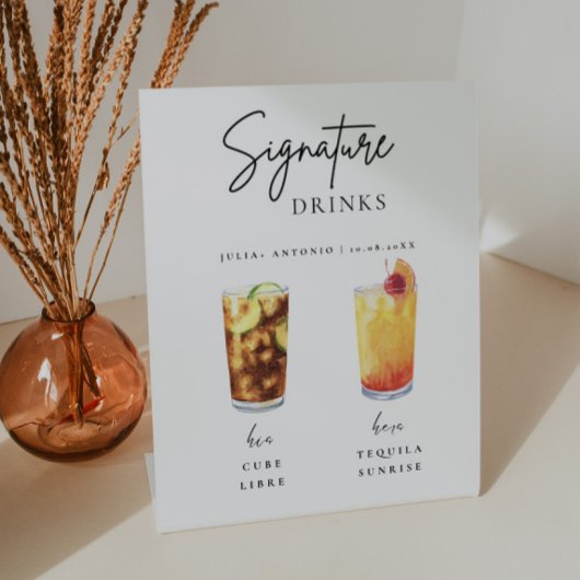Minimalistische kalligrafie Signature Drink bruilo Reclamebord Met Voetstuk