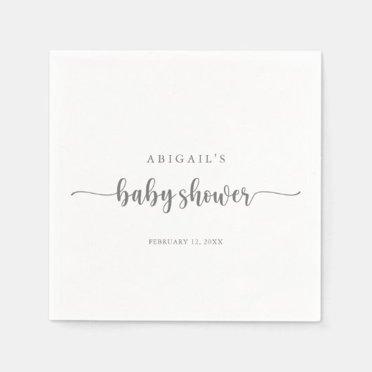 Minimalistische kalligrafie Silver Baby shower Nap Servet (Voorkant)