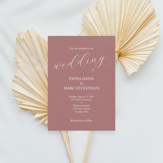 Minimalistische kalligrafie stoffige roos bruiloft kaart