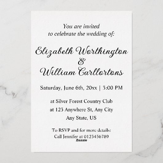 Minimalistische kalligrafie tekstuitnodiging folie uitnodiging (Achterkant)