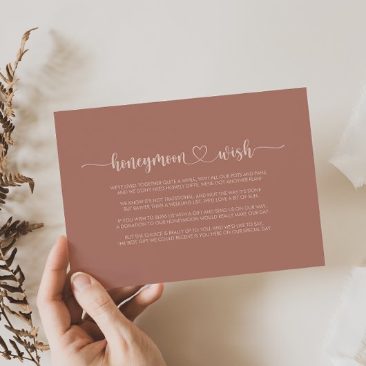 Minimalistische kalligrafie terracotta huwelijksre informatiekaartje