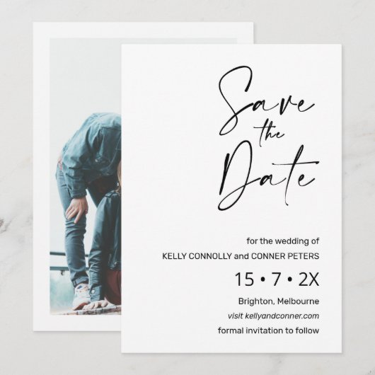 Minimalistische kalligrafie trouwkaart 'Save The D Kaart (Voorkant / Achterkant)