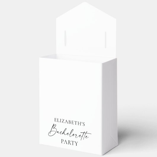 Minimalistische kalligrafie vrijgezellenfeest lint bedankdoosjes (Open)