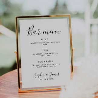 Minimalistische Kalligrafie Wedding Bar Menu Sign Reclamebord Met Voetstuk